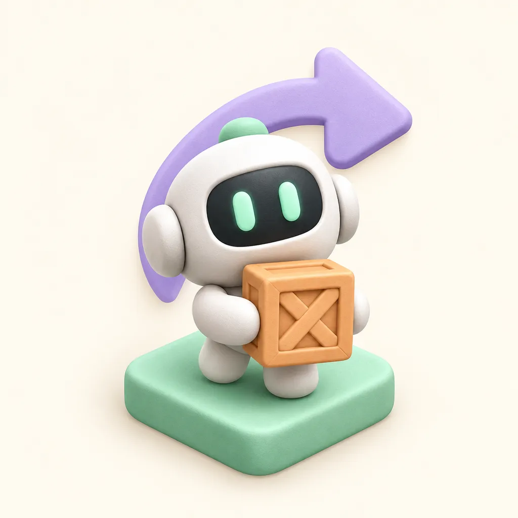Tilunzo app icon: a clay robot holding a wooden crate.